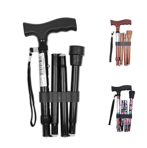 PEPE Mobility Canne de Marche Pliable pour Personnes Âgées, Extensible, Réglable Hauteur,Aluminium (Noir)