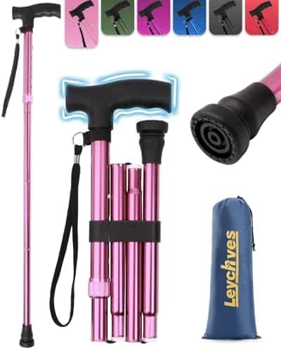 Canne de marche pour femme, canne de marche pliable réglable pour femmes de 1,6 à 1,8 m, canne pliable à 5 sections de tailles différentes pour personnes âgées