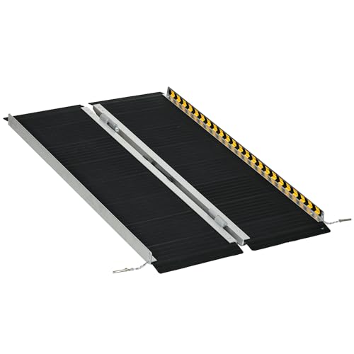HOMCOM Rampe de fauteuil roulant pliable, rampe de chargement sablage 122x73,6 cm en alliage d'aluminium, antidérapante, bordures de sécurité, poignées stickers réfléchissants charge max. 272 kg, noir