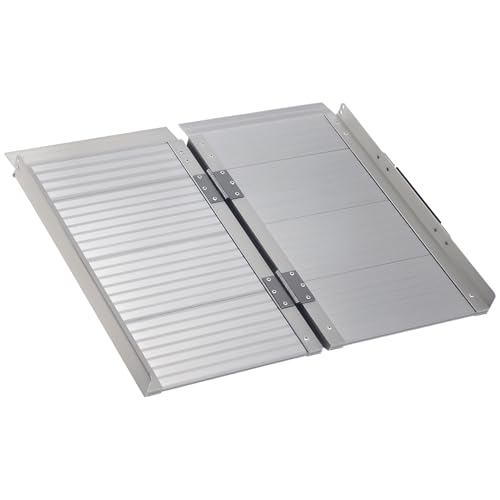 HOMCOM Rampe de Fauteuil Roulant Rampe de Chargement Rampe d'accès antidérapant Pliable en Aluminium avec Bordures Charge Max. 270 Kg 61 x 74 cm