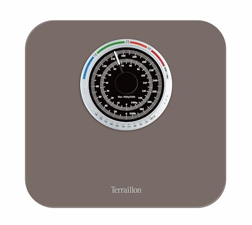 TERRAILLON - NAUTIC UP, Pèse Personne Mécanique, Balance Grand Cadran avec Indicateur d'IMC, 150kg max, Marron