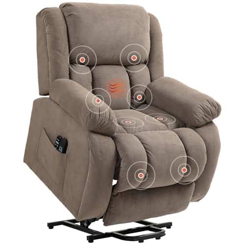 HOMCOM Fauteuil releveur électrique Fauteuil Relax électrique avec Fonction Massage et Chauffage avec Repose-Pied, Dossier inclinable, télécommande, Port USB, Poche latérale, Marron