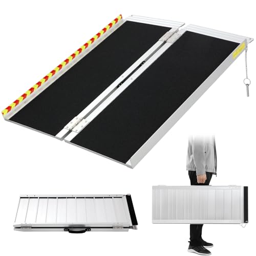 Rampes pour Fauteuils Roulants 61x72CM,Aluminium Rampe Acces Handicapé,Rampes de Seuil Rampe d'Accès Antidérapante Pliable avec Bordures de Sécurité Max. 362KG