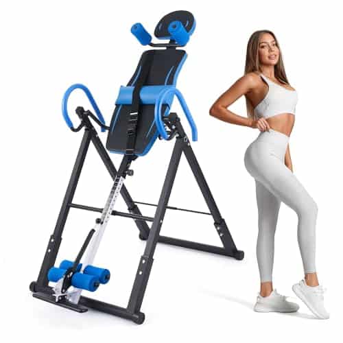 ZELUS Table d'Inversion Pliable Réglable Équipement pour de Gymnastique à Domicile Entraînement par Gravité pour la Thérapie Naturelle de Soulagement des Douleurs du Dos, Noir et Bleu