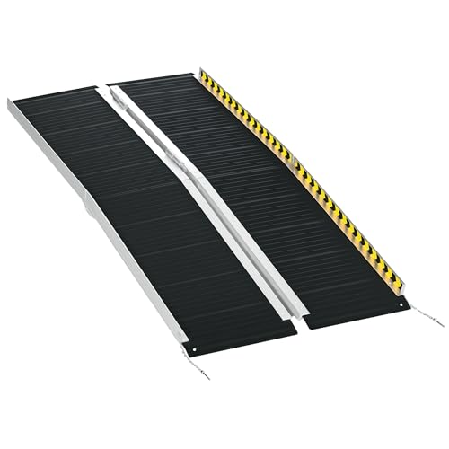 HOMCOM Rampe de Chargement Rampe d'accès pour Fauteuil Roulant Scooter Pliable antidérapante avec Bordures de sécurité capacité de Chargement 272 kg Noir