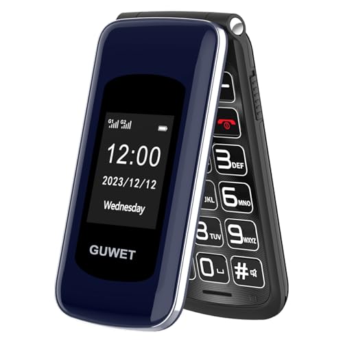 Guwet Telephone Senior Portable a Touche, Telephone a clapet, Telephone Portable sans Internet, 2G GSM, Bon Signal, Bouton SOS, Batterie 1600 mAh, autonomie Ultra-Longue, Couleur Bleu.