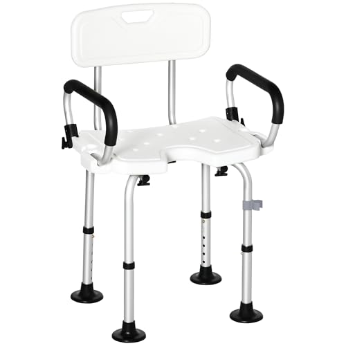 HOMCOM Tabouret de Douche Chaise de Douche Hauteur réglable Pieds antidérapants Charge Max. 136 kg alu HDPE Blanc