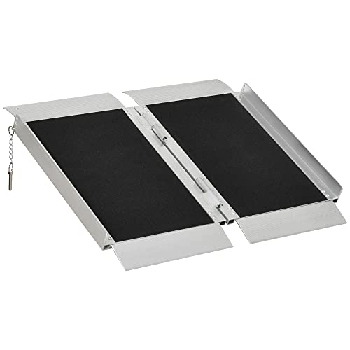 HOMCOM Rampe de fauteuil roulant pliable rampe de chargement 65 x 74 x 5,5 cm en alliage d'aluminium antidérapante, avec poignées, charge max. 272 kg, noir