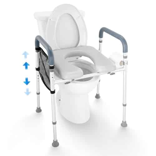 VEVOR Rehausseur de Toilette Hauteur Réglable 49-64 cm à 7 Niveaux, Siège de Toilette Surélevé Universel Charge 158,7 kg, Cadre en Alu Rembourré, pour Personnes Âgées, Handicapés, Patients, Enceintes