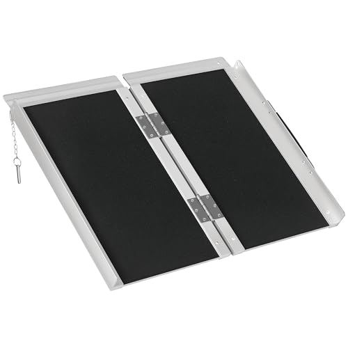 HOMCOM Rampe de Fauteuil Roulant Rampe de Chargement Rampe d'accès antidérapante Pliable avec Bordures de sécurité Max. 270 Kg dim. 60L x 73l x 5H cm alu. Noir