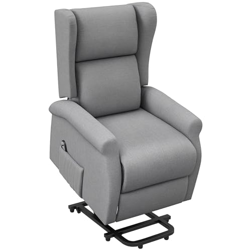 HOMCOM Fauteuil releveur inclinable avec Repose-Pied Fauteuil Relax Électrique de Relaxation électrique Ajustable avec Télécommande et Poche latérale de Rangement Lin Gris chiné