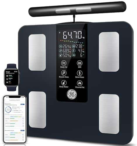 GE Connectée Balance Impedancemetre: 8 Electrodes Pese Personnes Masse Graisseuse et Muscle Haute Précision Pèse Personne avec 27 Mesures Affichées 180 kg/400 lb