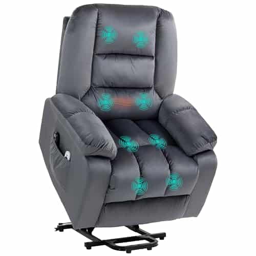HOMCOM Fauteuil releveur électrique, Fauteuil Relax électrique, Assemblage Facile, 8 Points de Massage vibrants, Chauffant, revêtement en Imitation Velours, 2 télécommandes, Gris