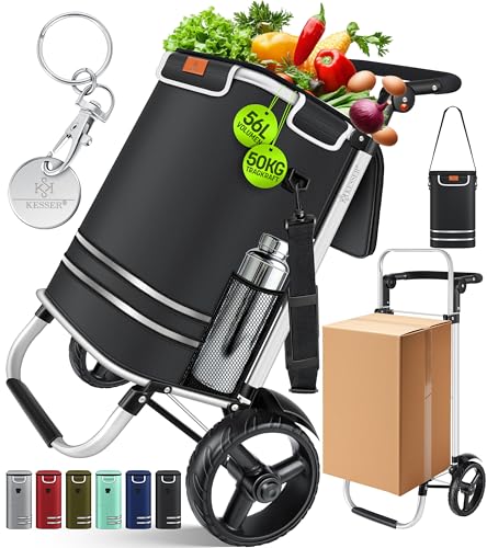 KESSER® Chariot de Courses Pliable avec Une capacité de 56 litres et Une Charge maximale de 50 kg | Chariot 3-en-1, Diable et Sac à bandoulière | Chariot de Courses Pliable avec Compartiment