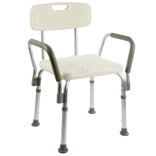 OrtoPrime Chaise de Douche avec Dossier Amovible – Fauteuil de Douche Réglable 6 Hauteurs – Accoudoirs Confortables – Chaise de Bain Sécurisée pour Adultes et Personnes Âgées