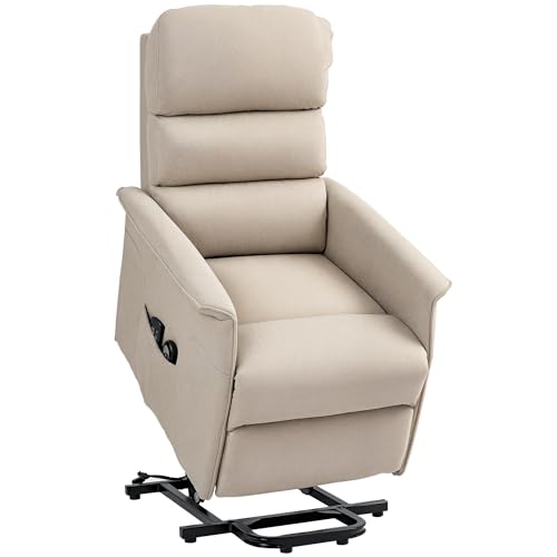 HOMCOM Fauteuil releveur électrique avec Fonction Massage et Chauffage Fauteuil de Relaxation inclinable avec Repose-Pied, 2 télécommandes, Pochette, Tissu de Lin, Beige chiné
