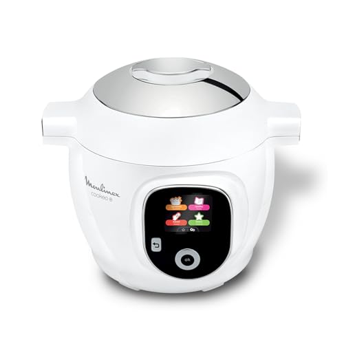 Moulinex, Cookeo Multicuiseur intelligent 6L, 80 recettes intégrées, Cuisson sans surveillance, Ecran intuitif, Guide de cuisson, Application MyMoulinex, 1600W, Blanc, 15 ans réparabilité CE854110