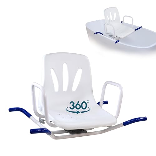 Mobiclinic, Chaise de Bain, Lago, Marquage ce, Tabouret Douche pour Personnes âgées ou handicapées, Siège pivotant, Barres sécurité latérales, Hauteur réglable, Antidérapants, Blanc