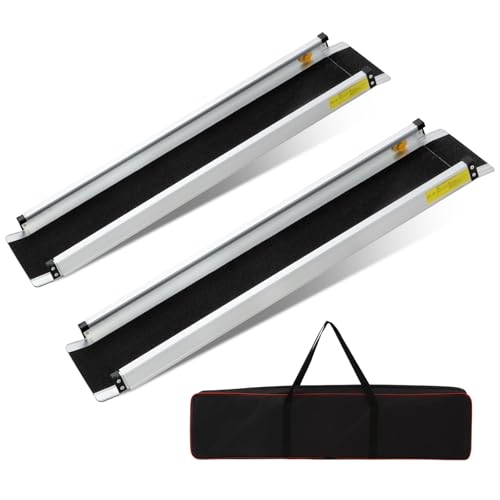 2PCS Rampe de Fauteuil Roulant, 76-122CM Rampe d'Accès, Capacité de Charge 272kg, Rampes d'Accès Longueur Ajustable Télescopiques pour Fauteuil Roulant Antidérapante