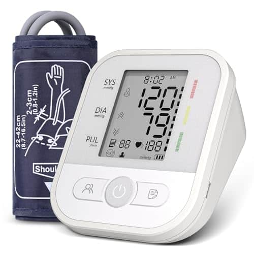 NWOUIIAY Tensiometre Bras Professionnel avec Écran LCD Fonctions de Rappel d'Arythmie et Mémoire 2 Utilisateur Moniteur de Tension Artérielle à Brassard 22-42 cm pour Adultes Âgées et Familles