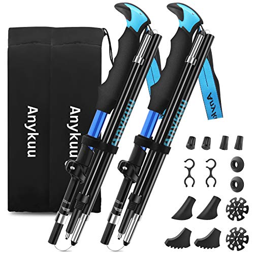 Anykuu Bâtons de Marche Nordique 2 PCS, avec 14 Accessoires d'escalade, Bâtons de Randonnée Telescopiques Antichoc Antidérapant Poles Trekking 7075 Aluminium Aérospatial (Réglables 110-130 cm)
