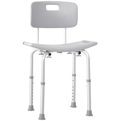 HOMCOM Chaise de Douche siège de Douche Ergonomique Hauteur réglable Pieds antidérapants Charge Max. 136 Kg alu HDPE Gris
