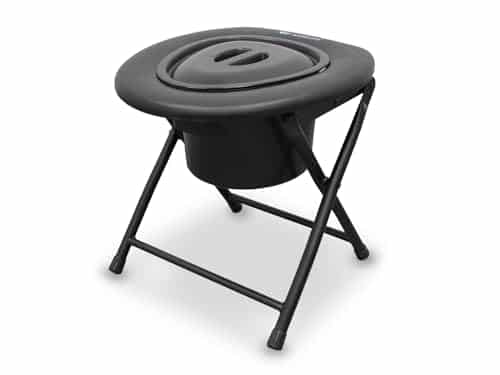 WELLCORE Chaise de toilette avec toilettes, pliable, transportable, compacte, châssis en aluminium, toilettes amovibles, facile à nettoyer, noir, jusqu'à 100 kg,