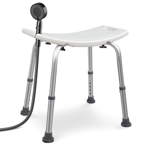 VOUNOT® Tabouret de Douche Hauteur Réglable 38 à 52 cm Siège de Douche Ergonomique avec Pieds Antidérapants pour Personnes Âgées Chaise de Bain Charge Max. 136kg Blanc