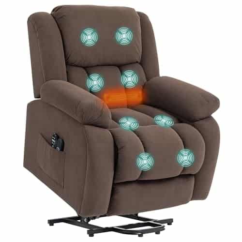 HOMCOM Fauteuil releveur électrique avec Fonction Massage et Chauffage, Fauteuil Relax électrique avec Dossier inclinable, Ports USB, télécommande, Repose-Pied et Poche latérale, Marron