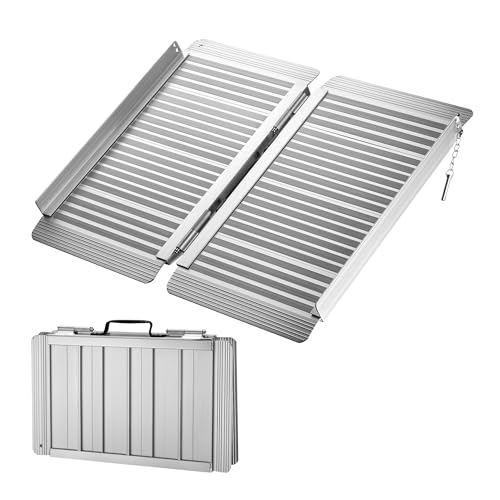 Wiltec Rampe d'accès pour Fauteuil roulant Pliable en Aluminium 62 cm Charge 270 kg 620 x 730 x 50 mm Couleur argent Rampe Mobile Poignée Valise Rampe handicapé Aide à la mobilité Seuil Porte