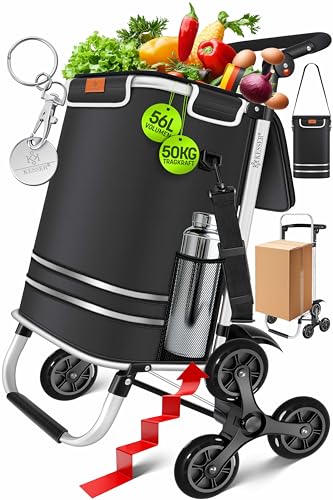 KESSER® Chariot à provisions avec compartiment réfrigérant, avec capacité de 56 L, charge jusqu'à 50 kg, chariot et sac à bandoulière 3 en 1, incl. Puce de courses, Pliant, Noir