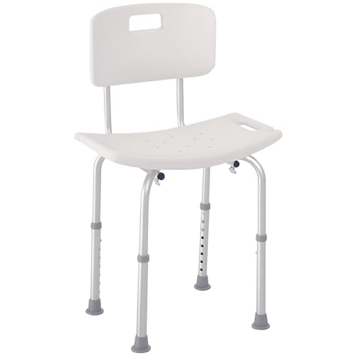 HOMCOM Chaise de Douche siège de Douche Ergonomique Hauteur réglable Pieds antidérapants Charge Max. 136 Kg alu HDPE Blanc