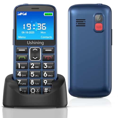 Telephone Portable Senior Débloqué avec Grosses Touches, Grand écran 2,4”, GSM Double SIM Téléphone Portable Basique pour Personnes âgées avec Haute Volume, HAC, SOS Fonction, Station de Charge, Bleu