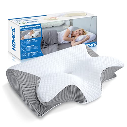 HOMCA Oreiller Ergonomique Cervical, 2 en 1 Oreiller à Mémoire de Forme pour la Nuque, Coussin pour Dormir sur Le Côté et sur Le Dos, 60x40x12/14cm, Gris