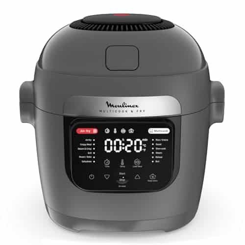 Moulinex Multicook & Fry, multicuiseur et air fryer intégré, 12programmes, Cuisson sur 2 niveaux, Départ différé, Capacité 6L, Gris Hippo, MZ730BF0
