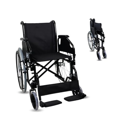 Mobiclinic®, Fauteuil roulant pliable, Modèle catedral, Marque européenne, Chaise roulante, Pour personnes âgées, Léger, Siège 43cm, Acier, Noir