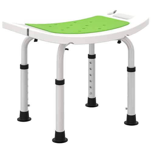 HOMCOM Siège de Douche réglable en Hauteur Tabouret de Douche Ergonomique Pieds antidérapants Charge Max. 135 Kg alu HDPE Blanc Vert