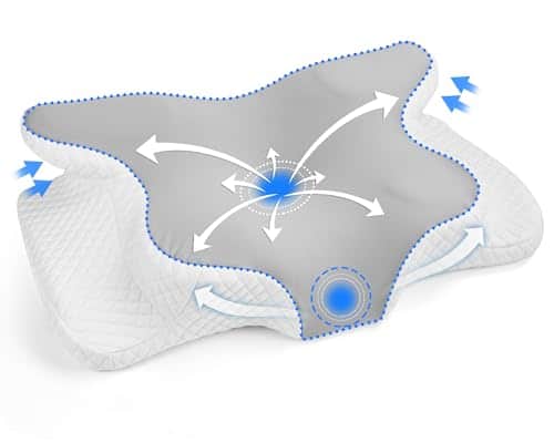 Gaethra Oreiller Ergonomique Cervical Grand, 2 en 1 Oreiller Memoire Forme, Soulagement Efficace de la Douleur, Oreiller Orthopédique à Mémoire pour Dormir sur Le Côté et sur Le Dos-60 x 42 x 9/12cm