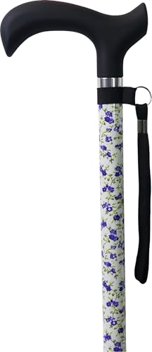 Identités, Canne de Marche, Fixe, Robuste en Aluminium, Légère, Poignée Confort, Hauteur Réglable, Résistante Jusqu'À 110 kg, Motif Bleuet