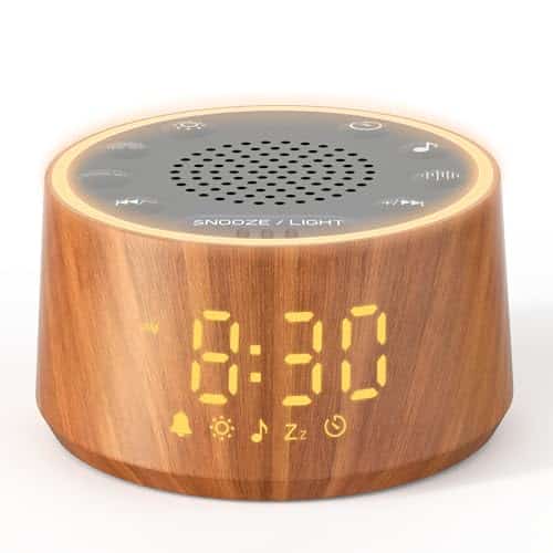 Dreamegg Veilleuse Bruit Blanc Bébé & Adulte avec Réveil Machine à Bruit Blanc 25 Sons Apaisants Lampe 10 Couleurs Minuterie 10–480min Écran et Lampe à 5 Niveaux de Luminosité 7 Sons d’Alarme