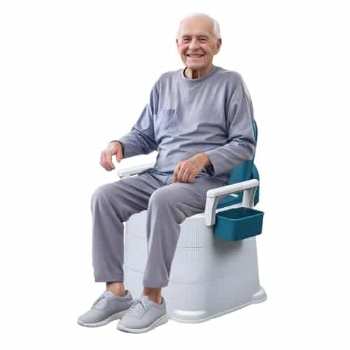 Chaise percée de chevet réglable en hauteur avec accoudoirs – Toilettes portables pour adultes et personnes âgées, pot de toilette pour adultes avec design ergonomique et forte capacité de charge