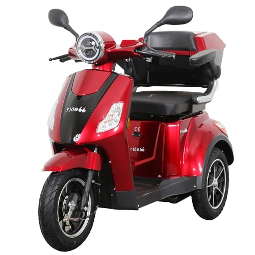 Ride66 RC50 Scooter électrique 3 roues de mobilité pour senior et PMR, Tricycle Électrique, Autonomie 50 km (Rouge)