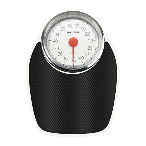 Salter 195 WHKR Pèse Personne Mécanique avec Aiguille, Style Docteur, Design Retro, Balance avec Cadran Analogique Facile À Lire, Sans Pile, Capacité 150KG, peser en kg uniquement, Noir/Blanc