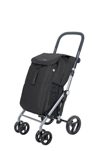 Carlett - Chariot de Courses/de supermarché Pliable avec 4 Roues,résistant à la Pluie, Grande capacité de 25kg,Un Sac Principal de 53L,Un Sac Thermique de 9L et Une Poche arrière-Couleur Noir