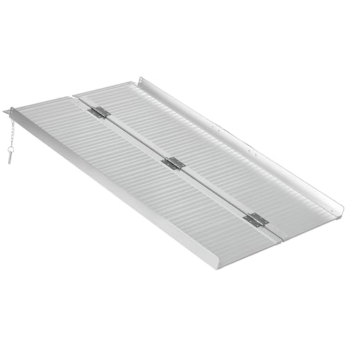 HOMCOM Rampe de Fauteuil Roulant Rampe de Chargement Rampe d'accès antidérapant Pliable en Aluminium avec Bordures Charge Max. 270 Kg 123 x 74 cm