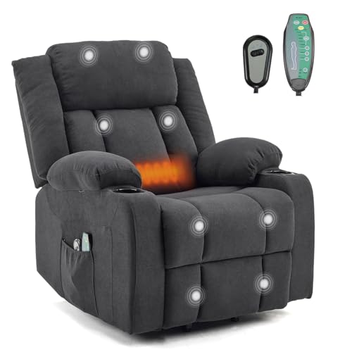 TactFire Fauteuil Releveur Électrique Relax, Fauteuil de Relaxation avec Fonction Massage et Chaleur, Inclinaison Réglable et Repose-Pieds (Noir)