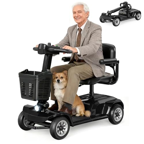 Unificare Scooter de mobilité pour seniors Fauteuil roulant électrique à 4 roues Autonomie de 20 km Scooter de mobilité pliable pour seniors Phares LED et panier