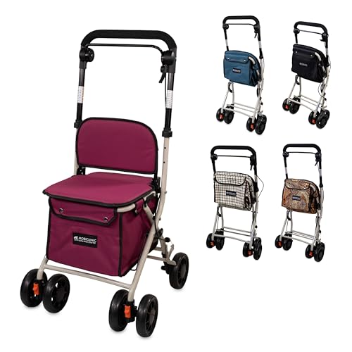 Mobiclinic®, Déambulateur Pliant, Chariot de Courses avec Siège, 21L, Coliseo, Marque europénne, Levier Unique, Acier, Rembourré, Système Freinage, Sac à Provisions