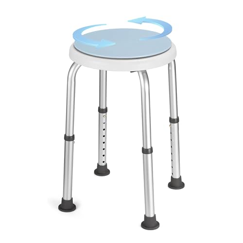Careboda Tabouret de Douche pivotant à 360°, Réglable en Hauteur 34-52cm,Charge Max 136 KG, Tabouret de Salle de Bain Antidérapante pour Personnes âgées
