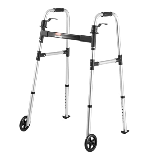 VEVOR Déambulateur Pliable 2 Roues Cadre de Marche à Roues 12,7 cm Aide à la Marche Légère Aluminium pour Adultes Personnes Âgées, Hauteur Réglable sur 8 Niveaux, Capacité de Charge Maximale 159 kg